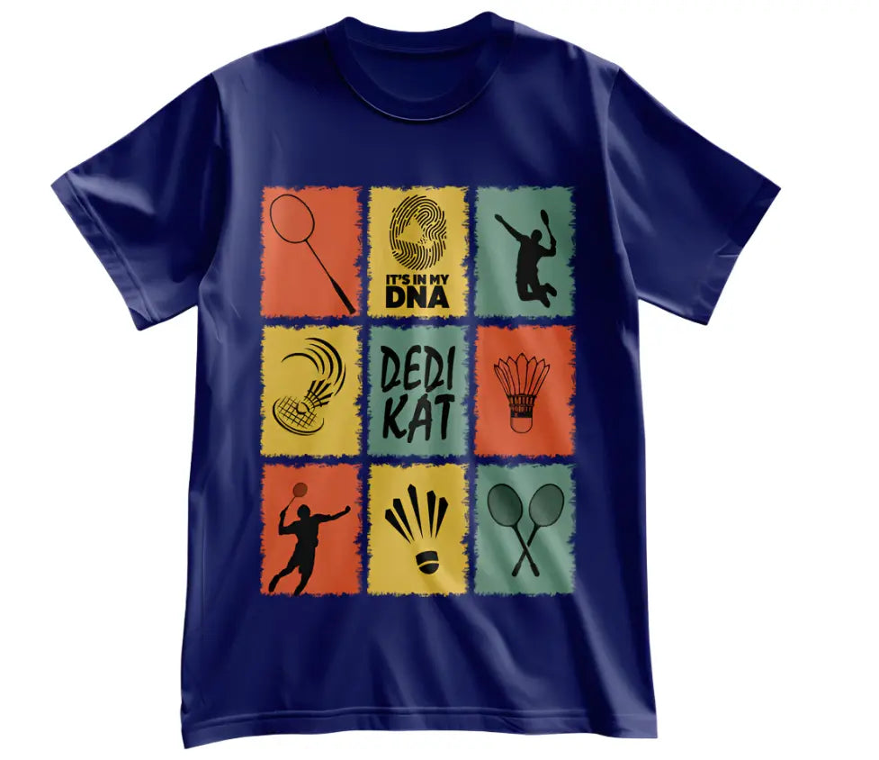 Dedikat Navy Badminton Print T-Shirt – Unisex Badminton Tshirt for Performance & Style