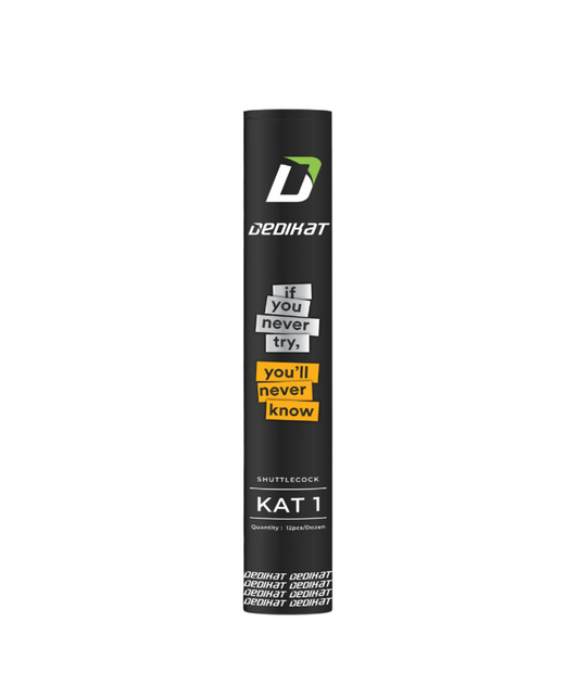 Full view of Dedikat KAT 1 platinum-grade badminton shuttlecock tube