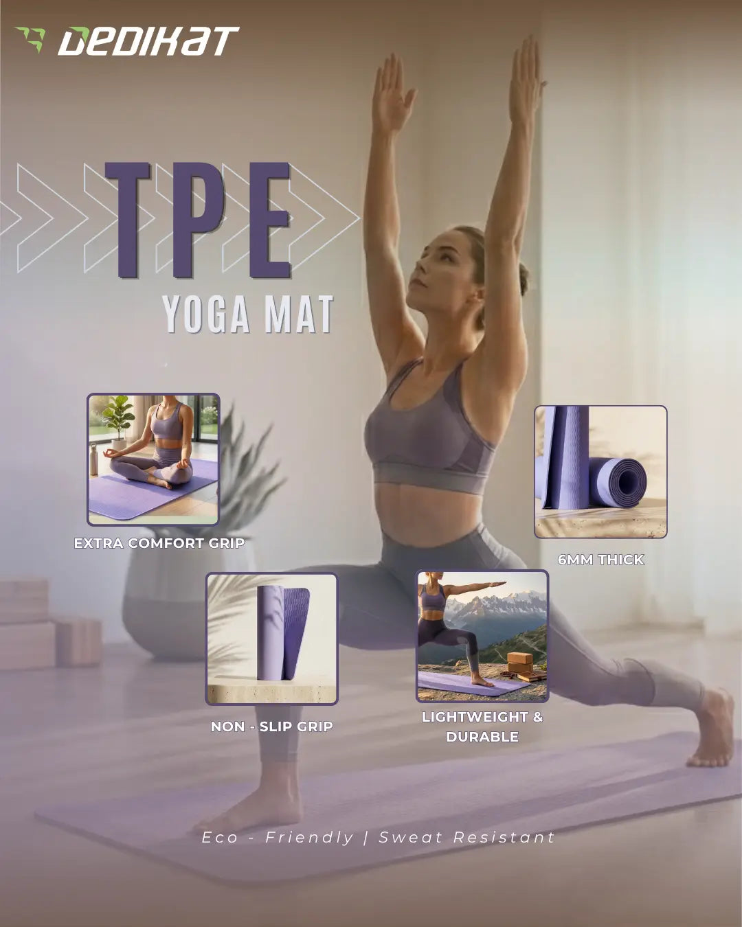 Dedikat Premium TPE Yoga Mat for Home Workout & Fitness
